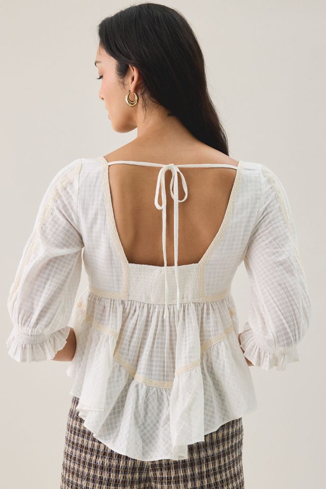 BDG Amelia Cotton Lace Trim 3/4 Sleeve Babydoll Top #3