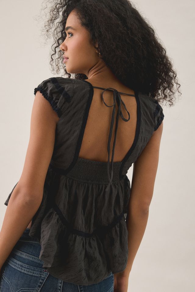 BDG Amelia Cotton Lace Trim Cap Sleeve Babydoll Top #3