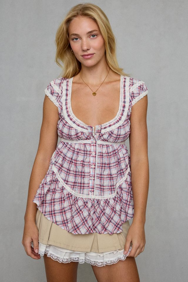 BDG Amelia Cotton Lace Trim Cap Sleeve Babydoll Top #2