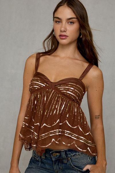 Kimchi Blue Heidi Sequin Embellished Hanky Hem Babydoll Cami