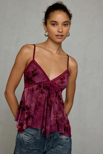 Kimchi Blue Celia Floral Burnout Lace Trim Babydoll Cami