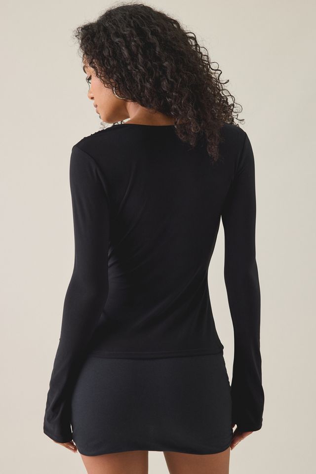 Kimchi Blue Ally Plunging Cowl Neck Keyhole Long Sleeve Top #1