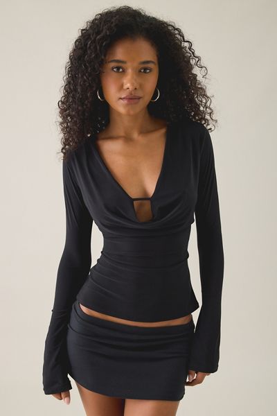 Kimchi Blue Ally Plunging Cowl Neck Keyhole Long Sleeve Top