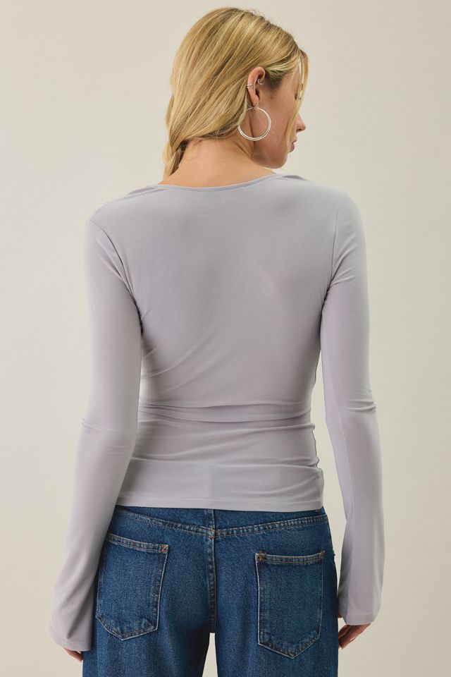 Kimchi Blue Ally Plunging Cowl Neck Keyhole Long Sleeve Top #1