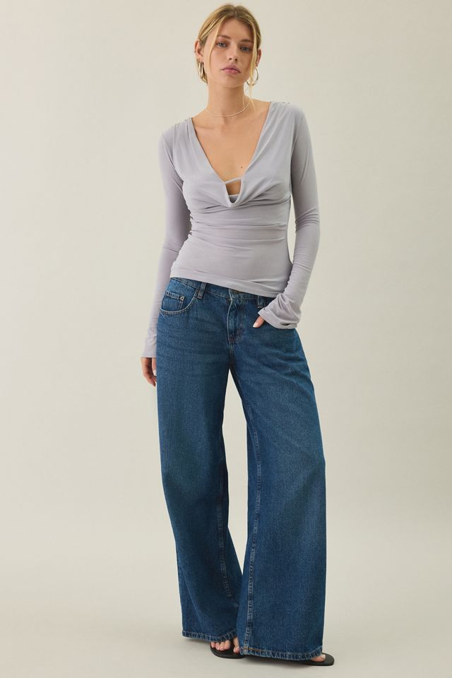 Kimchi Blue Ally Plunging Cowl Neck Keyhole Long Sleeve Top #3