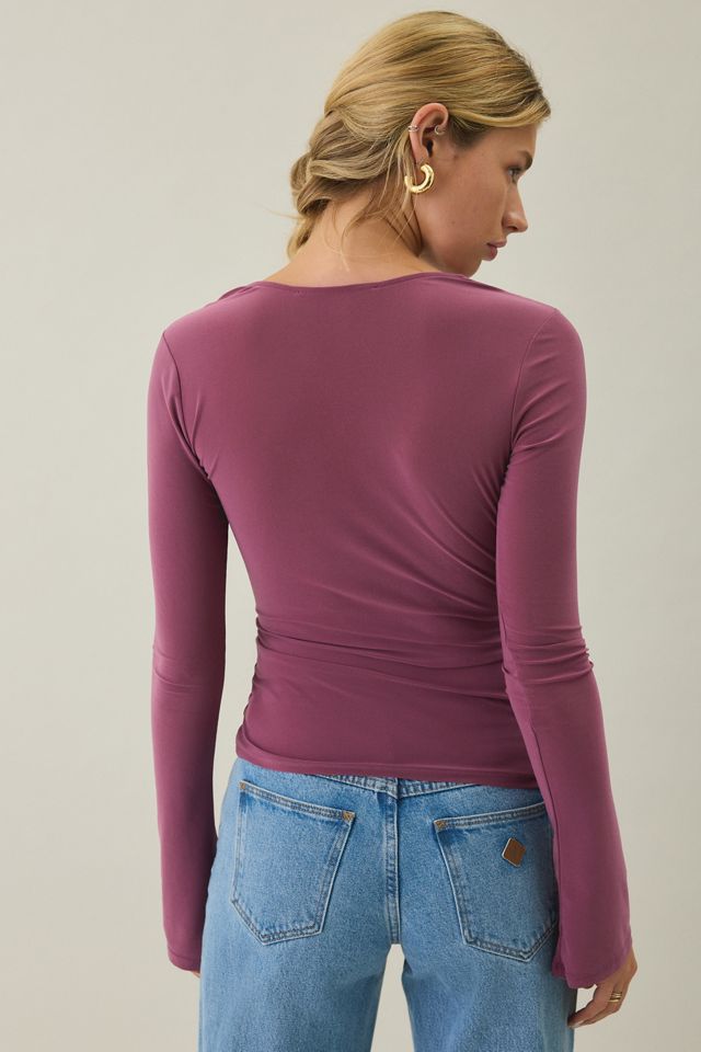 Kimchi Blue Ally Plunging Cowl Neck Keyhole Long Sleeve Top #1
