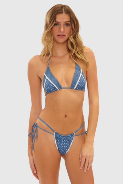 Beach Bunny Swimwear Beach Bunny Chiara Tango Bikini Bottom In Denim, Women's At Urban Outfitters In Blue