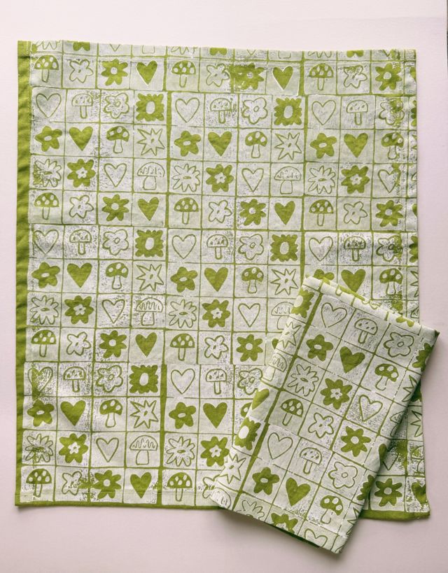 Julie Peach Block Printed Garden Squares Napkins #1