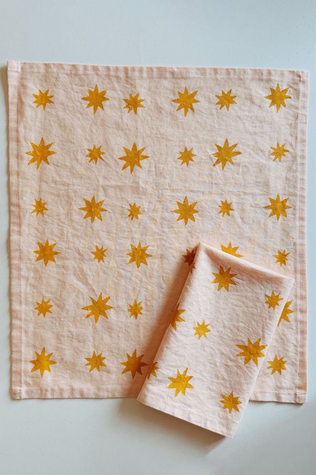 Julie Peach Block Printed Starburst Napkins #1