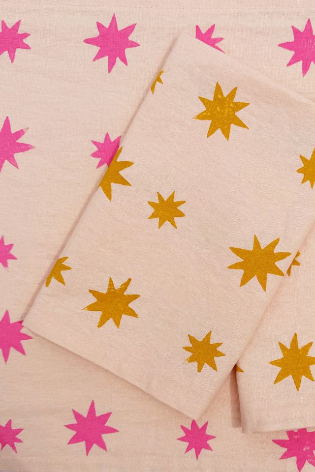 Julie Peach Block Printed Starburst Napkins #4