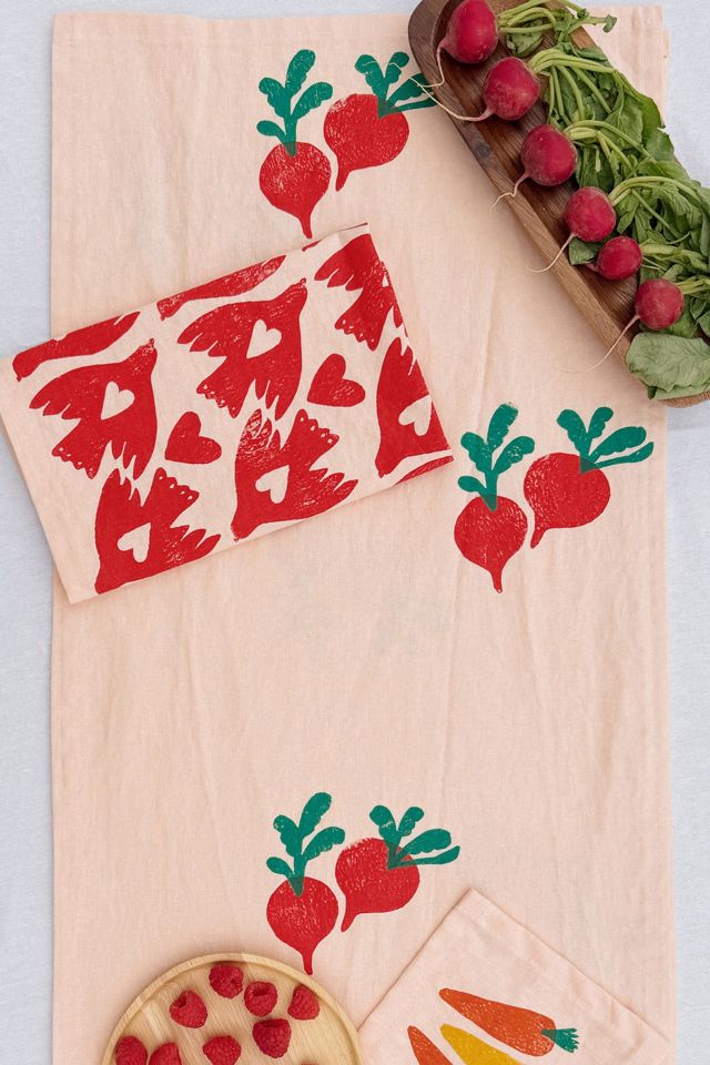 Julie Peach Block Printed Beets Table Runner #1