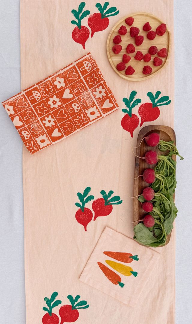 Julie Peach Block Printed Beets Table Runner #3