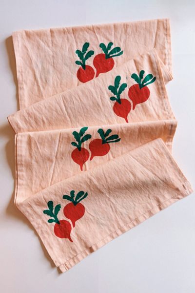 Julie Peach Block Printed Beets Table Runner
