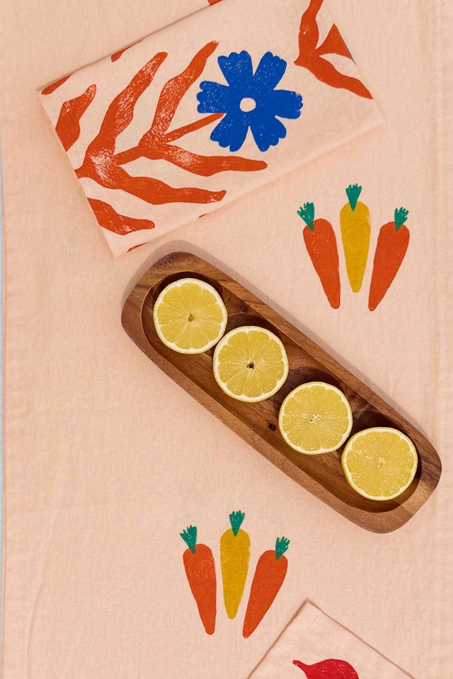Julie Peach Block Printed Carrots Table Runner #1