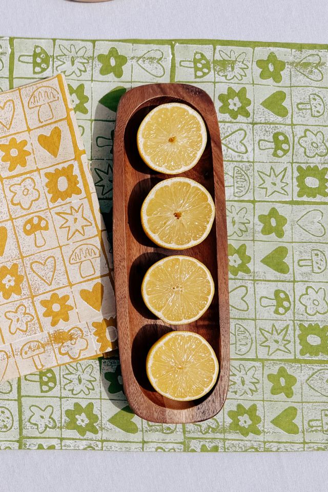 Julie Peach Block Printed Garden Squares Table Runner #2