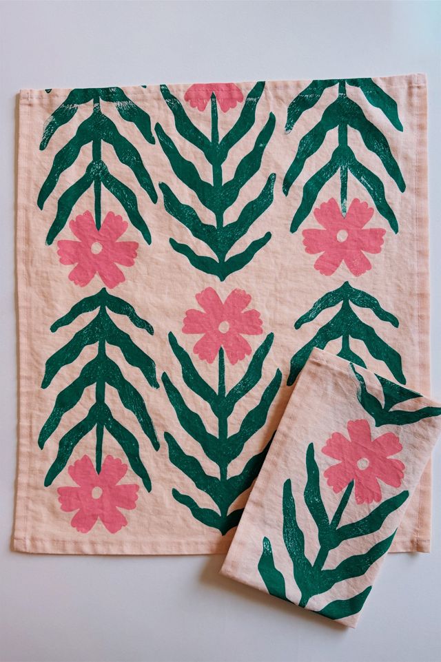 Julie Peach Block Printed Daisy Napkins #1