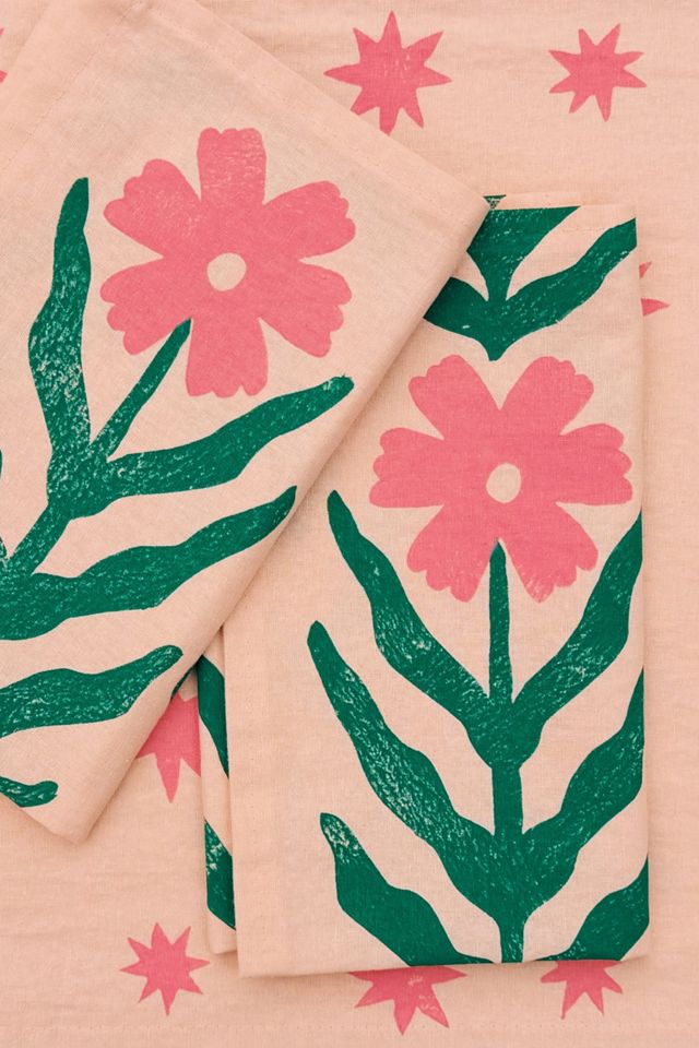 Julie Peach Block Printed Daisy Napkins #2
