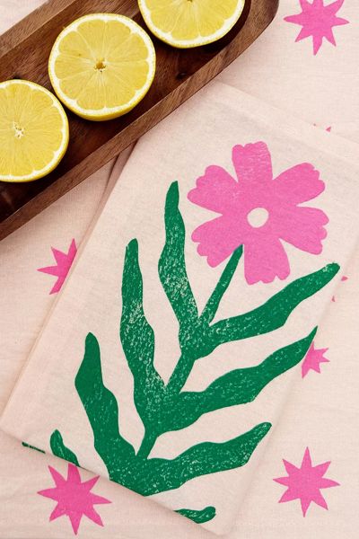Julie Peach Block Printed Daisy Napkins