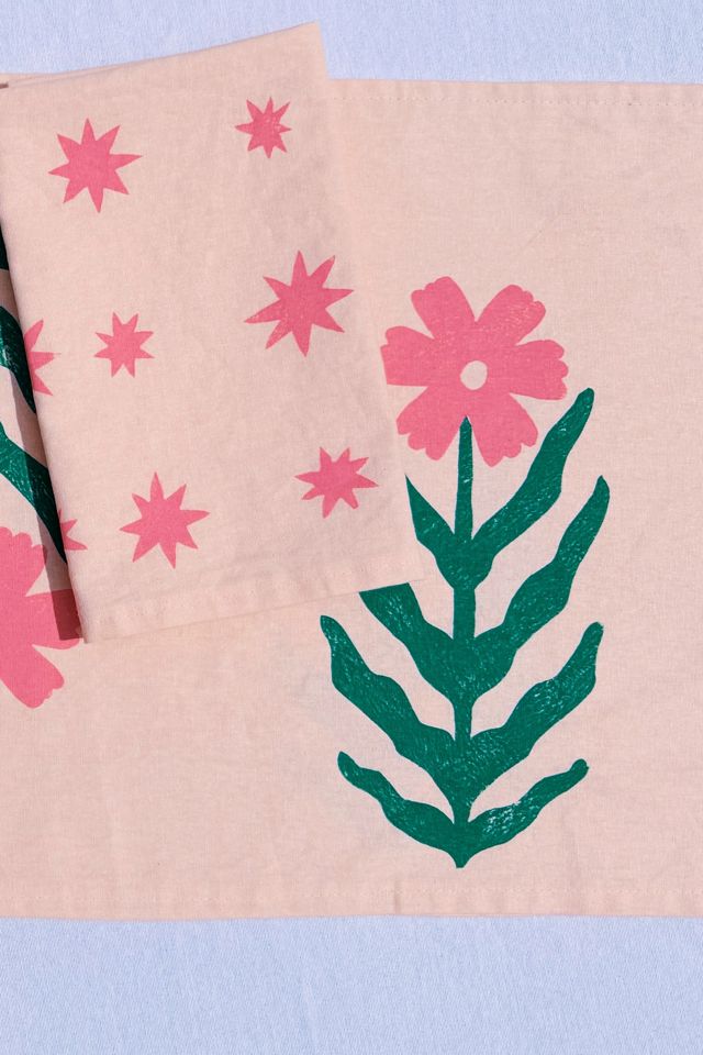 Julie Peach Block Printed Daisy Table Runner #2