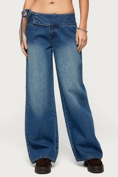 Edikted Cleo Tie Waist Low Rise Baggy Jeans