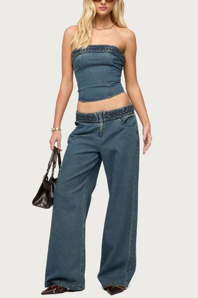 Edikted Braidey Braided Low Rise Baggy Jeans