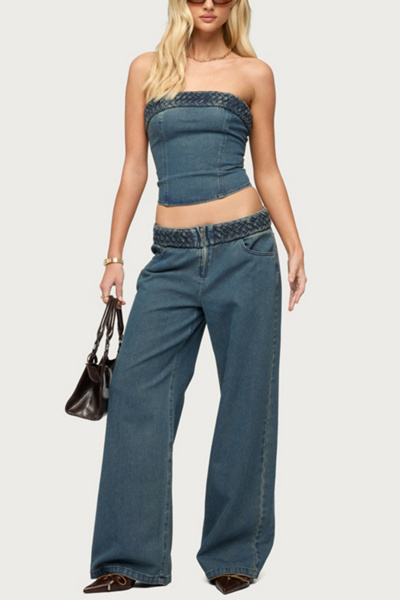 Edikted Braidey Strapless Denim Top