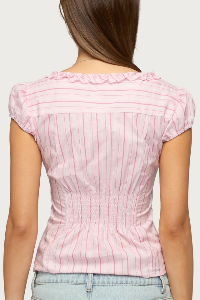 Edikted Georgia Ruffle Striped Button Up Top #4