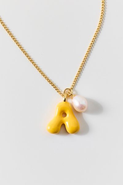 BONBONWHIMS Puffy Enamel Initial Pearl Necklace