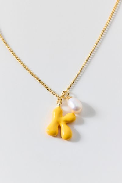 BONBONWHIMS Puffy Enamel Initial Pearl Necklace