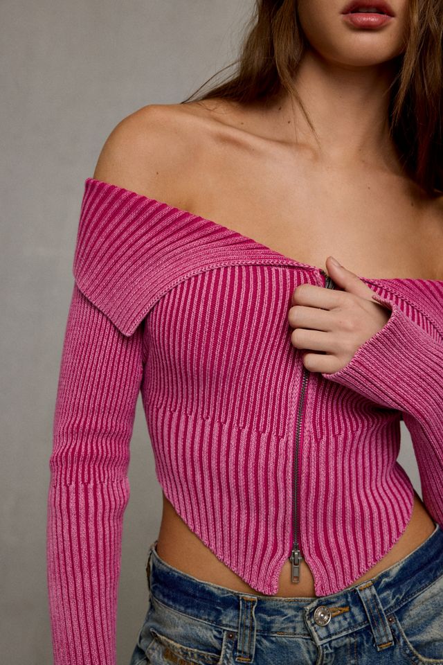 BDG Maya 2-Way Zip Off-The-Shoulder Sweater #1