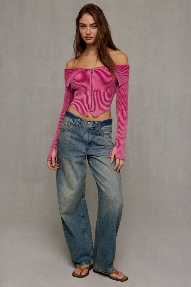 BDG Maya 2-Way Zip Off-The-Shoulder Sweater #2