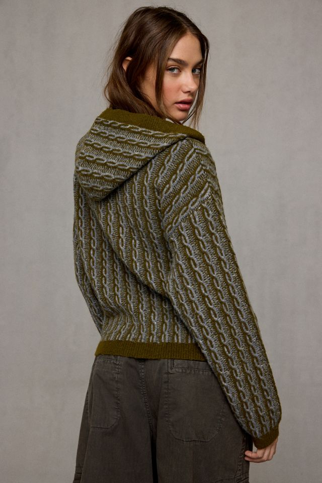 BDG Anson Cable Knit Oversized Hooded Cardigan #3