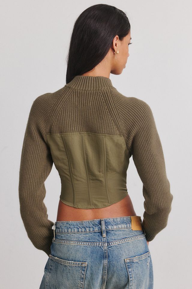 BDG Andy Mixed Media Military Zip-Up Sweater #3