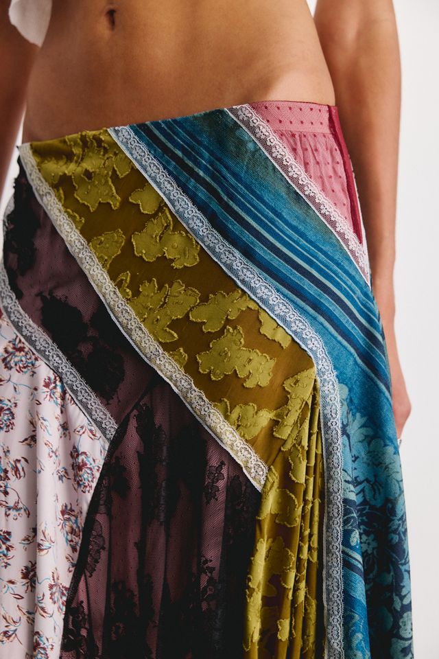 Kimchi Blue In The Mix Patchwork Asymmetric Hanky Hem Midi Skirt #2