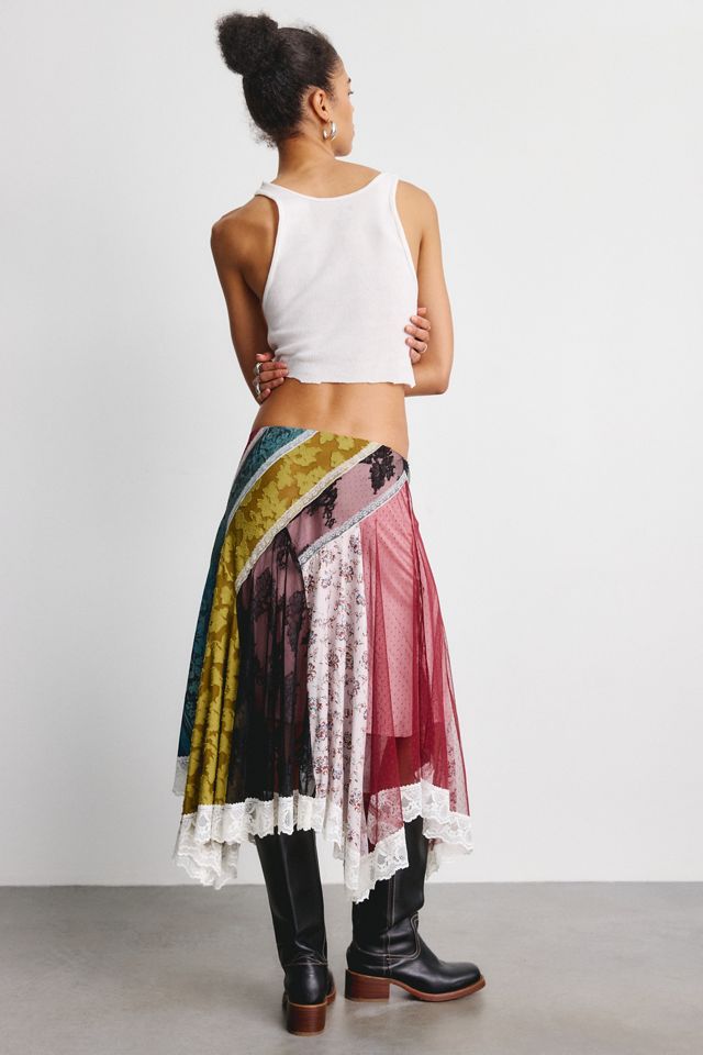 Kimchi Blue In The Mix Patchwork Asymmetric Hanky Hem Midi Skirt #3