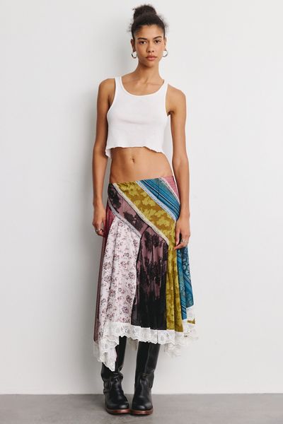 Kimchi Blue In The Mix Patchwork Asymmetric Hanky Hem Midi Skirt