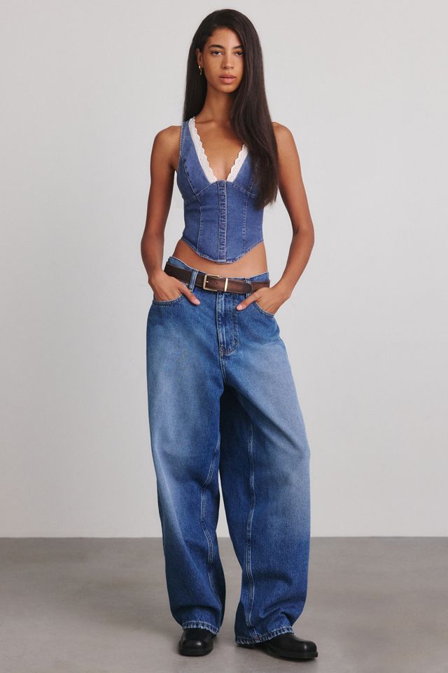 Kimchi Blue It's A Vibe Lace Trim Denim Corset Top #1