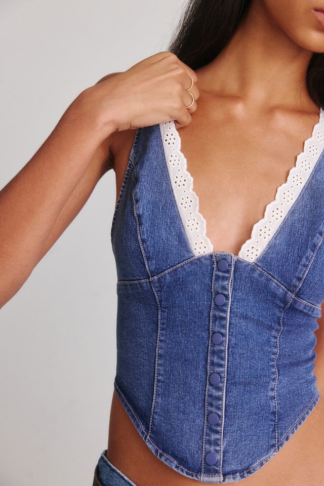 Kimchi Blue It's A Vibe Lace Trim Denim Corset Top #2