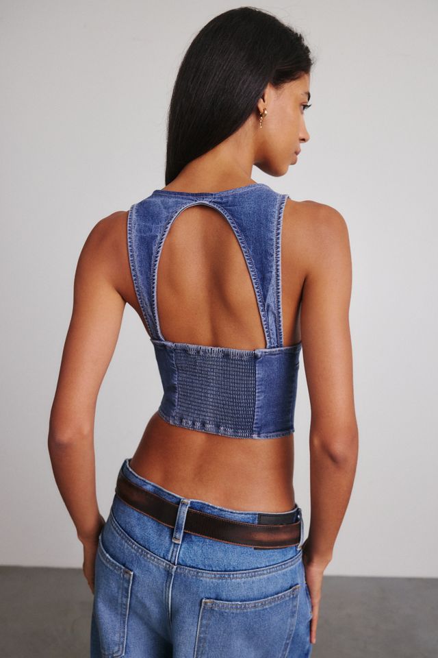 Kimchi Blue It's A Vibe Lace Trim Denim Corset Top #3