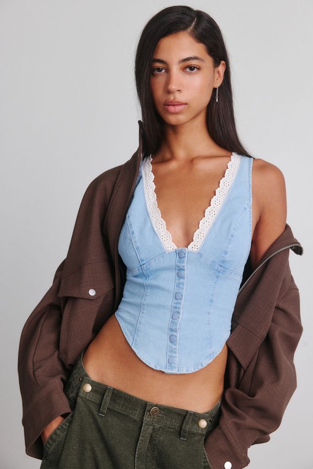 Kimchi Blue It's A Vibe Lace Trim Denim Corset Top #1