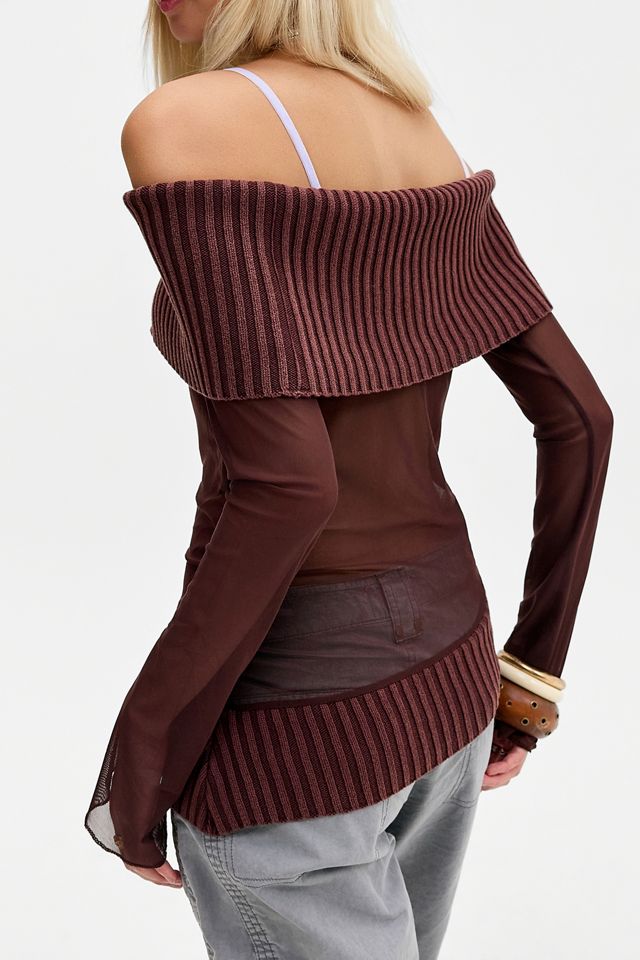 UO Jae Asymmetric Button Off-The-Shoulder Sweater #3
