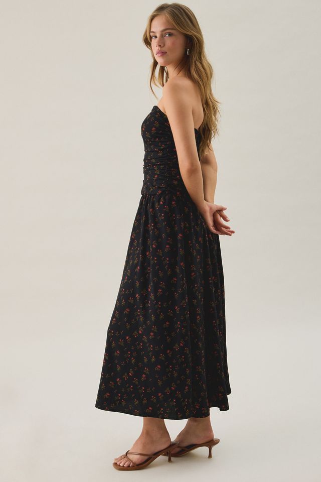Lulus Molly Floral Ruched Bodice Strapless Midi Dress #2