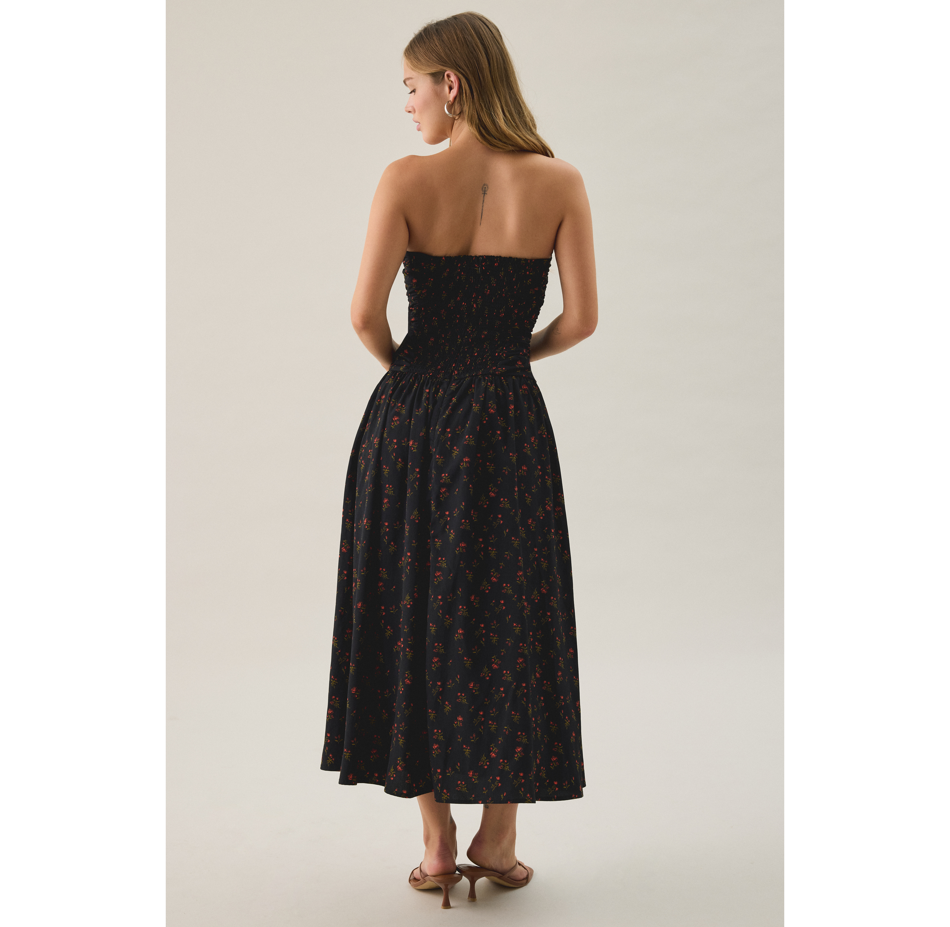 Lulus Molly Floral Ruched Bodice Strapless Midi Dress
