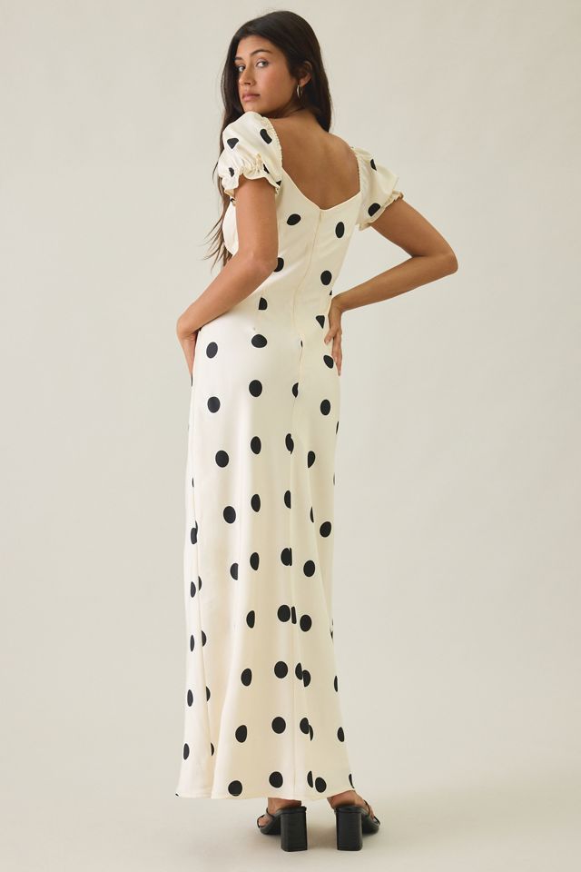 Lulus Keaton Polka Dot Puff Sleeve Satin Maxi Dress #2