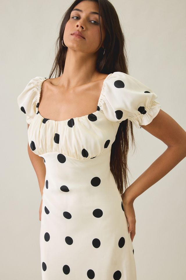 Lulus Keaton Polka Dot Puff Sleeve Satin Maxi Dress #3