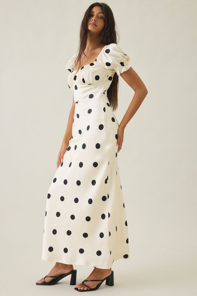 Lulus Keaton Polka Dot Puff Sleeve Satin Maxi Dress #4