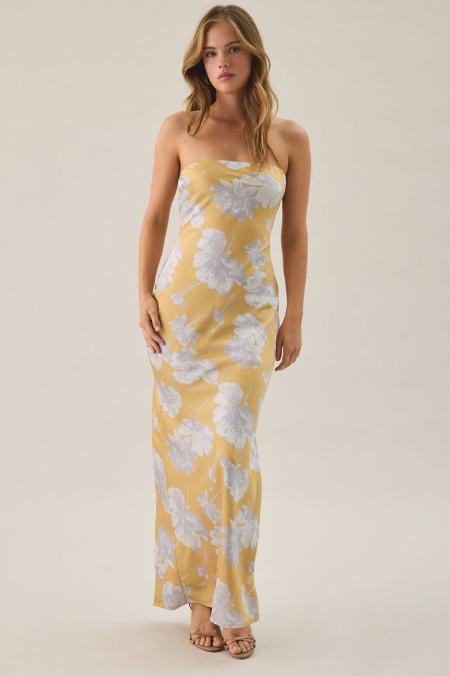 Lulus Whitney Floral Satin Strapless Maxi Dress #1
