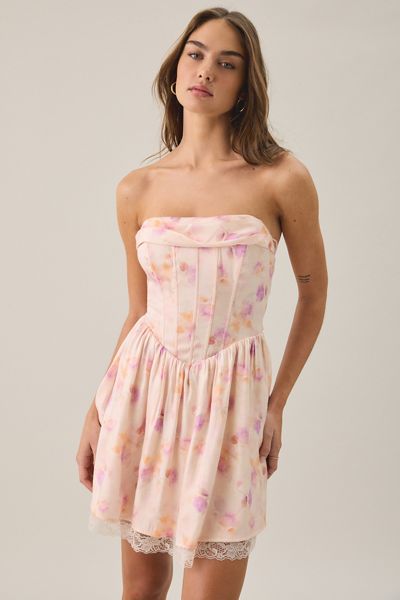 Mini-robe corset à taille basque sans bretelles en tissu éponge Lulus