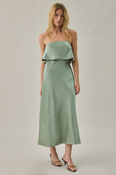 Lulus Adriana Tiered Satin Strapless Midi Dress