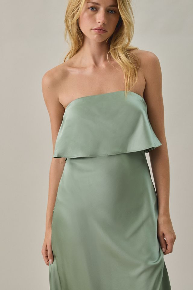 Lulus Adriana Tiered Satin Strapless Midi Dress #1